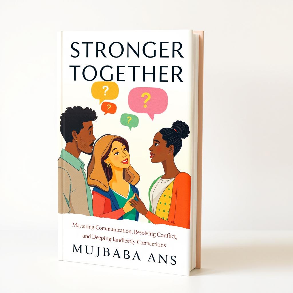 A captivating book cover design for 'Stronger Together: Mastering Communication, Resolving Conflict, and Deepening Connections' by Mujtaba Ansari