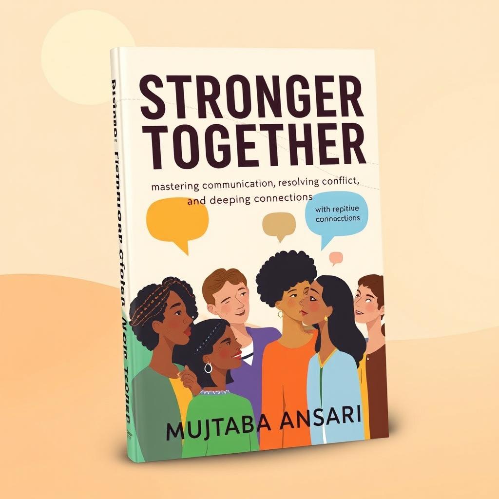 A compelling book cover design for 'Stronger Together: Mastering Communication, Resolving Conflict, and Deepening Connections' by Mujtaba Ansari