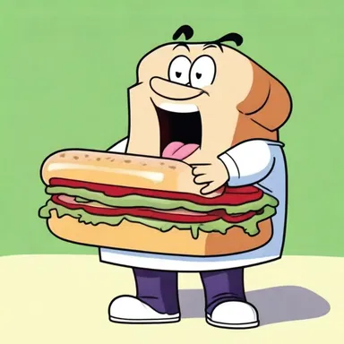 In the cartoon, the character swallowed a whole sandwich which went down his alimentary tract.