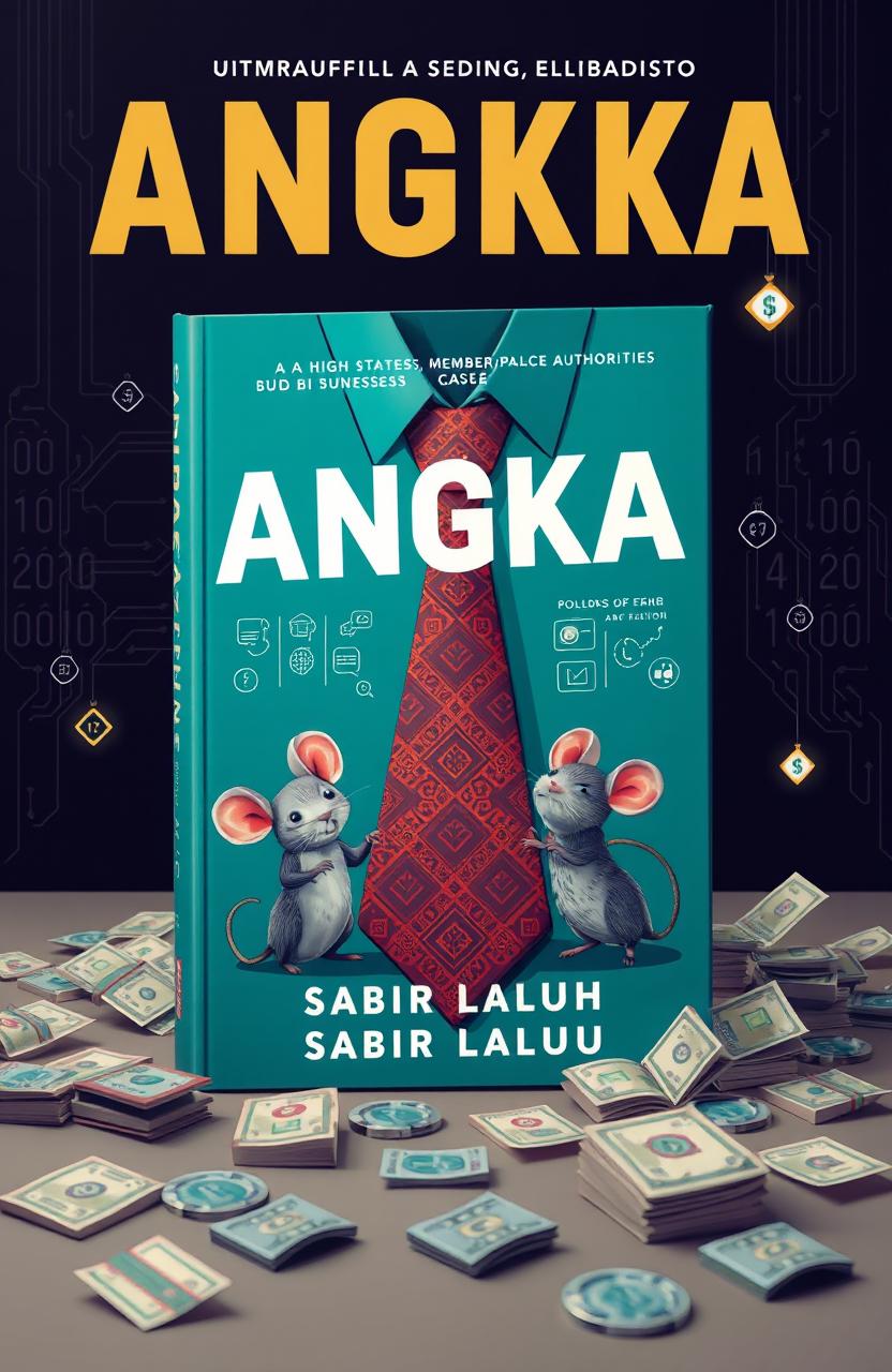 A novel cover design for the book titled 'ANGKA' by Sabir Laluhu, depicting a high-stakes corruption case involving politicians, parliament members, palace authorities, and big businessmen