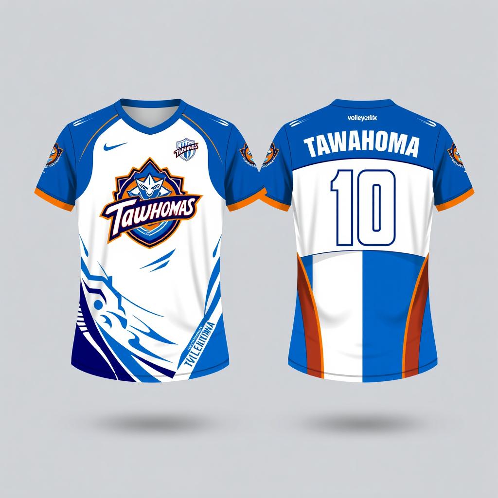 A volleyball jersey design for a fictional team named Tawahoma, featuring the team name prominently displayed on the front and back