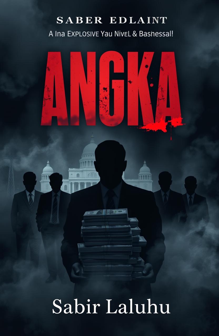 A gripping and dramatic novel cover design for a book titled "ANGKA" by author Sabir Laluhu