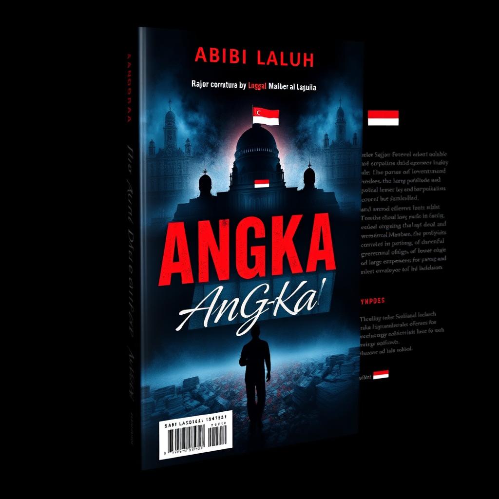 A captivating book cover design for a novel titled "ANGKA" by author Sabir Laluhu, focusing on a major corruption case that involves politicians, members of parliament, powerful government officials, and large entrepreneurs
