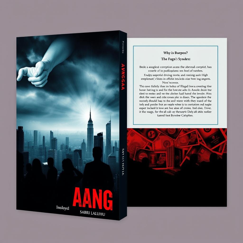 Create an impactful book cover for a novel titled "ANGKA" by author Sabir Laluhu, which delves into a significant corruption scandal involving politicians, members of parliament, high-ranking palace officials, and influential entrepreneurs that stirs a nation's conscience