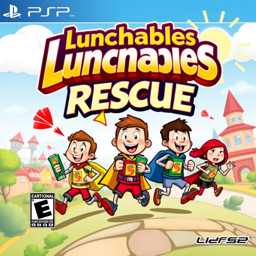 Cover art for a fictional PSP video game titled 'Lunchables Brigade Rescue'