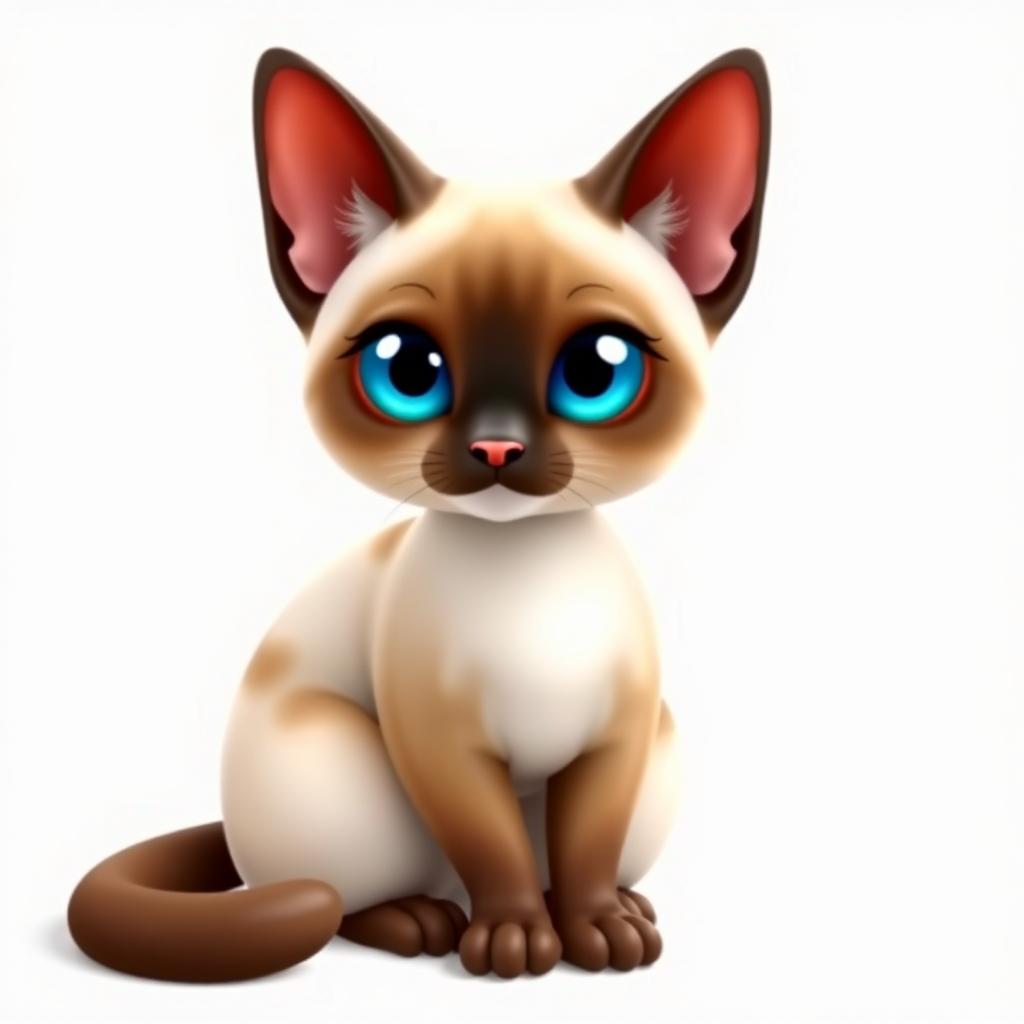 A 3D illustration of a Siamese cat with a white and brown coat, sitting elegantly