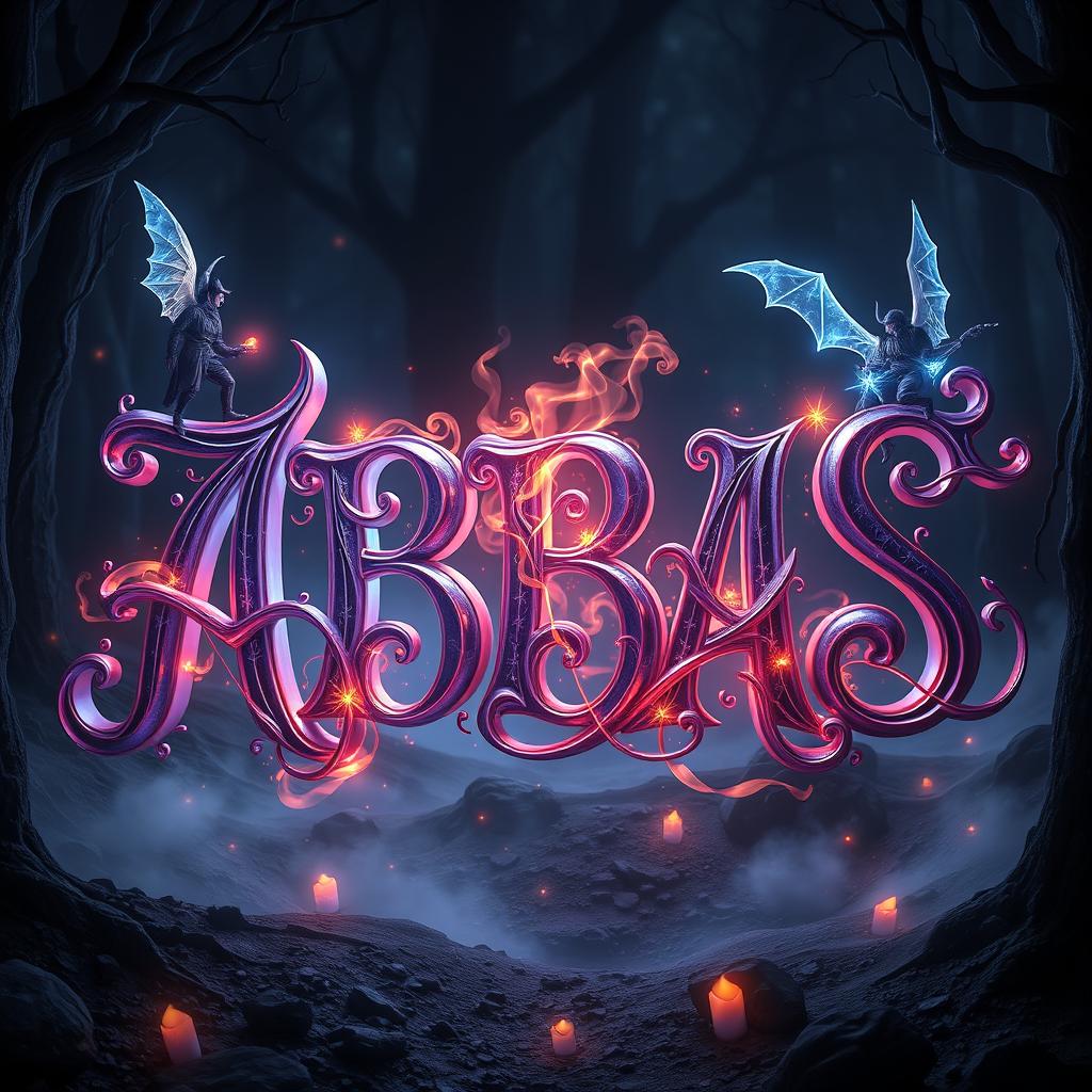 A captivating 3D representation of the word 'ABBAS' that blends magical and demonic elements