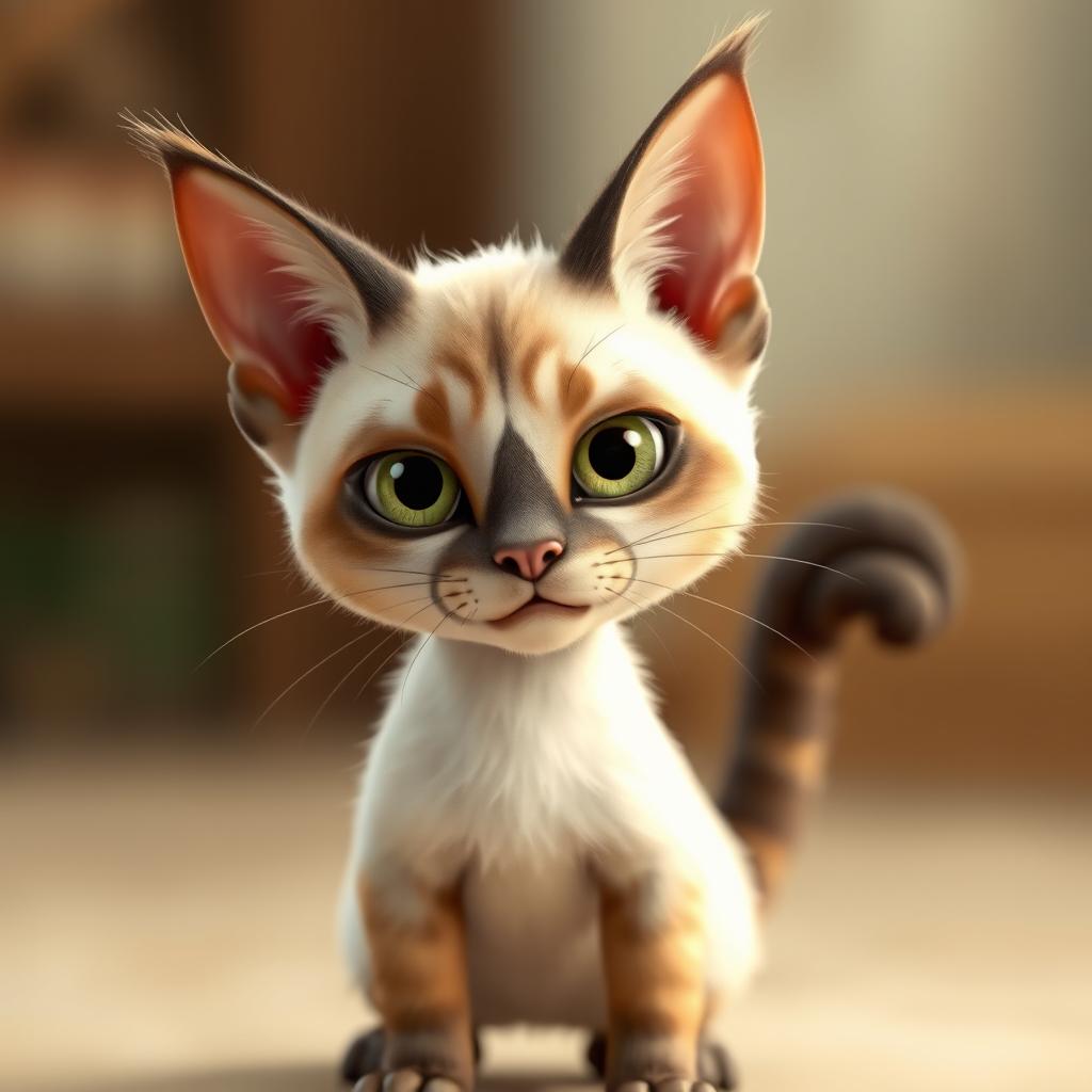 A brave and serious-looking Siamese cat, featuring a beautiful combination of white and brown fur