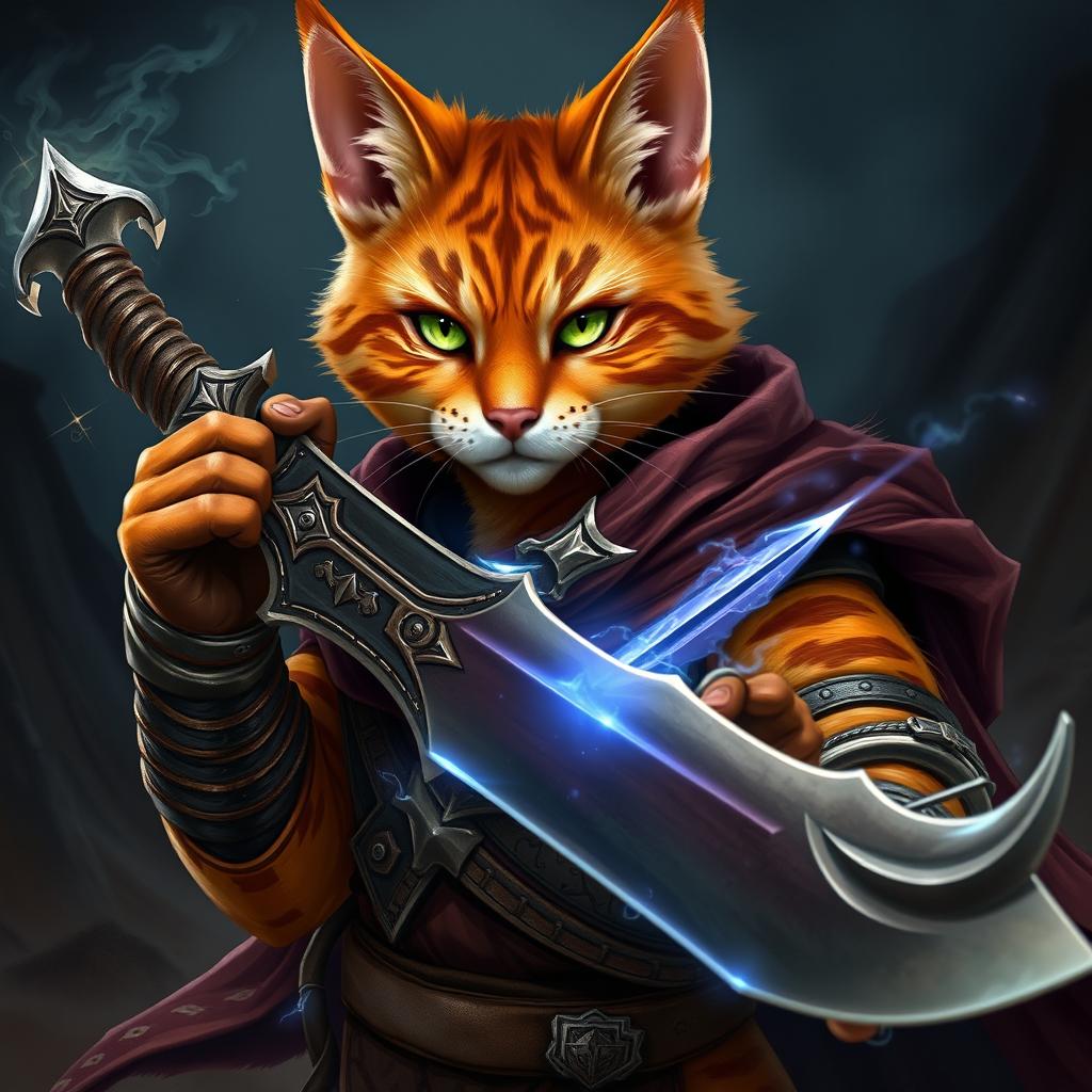 A realistic orange Tabaxi character with striking feline features, showcasing vibrant orange fur with darker stripes
