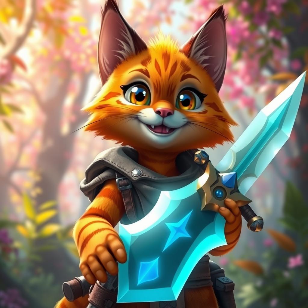 A friendly wild orange Tabaxi character, realistically designed with bright orange fur and distinct darker stripes, exuding a welcoming and playful vibe
