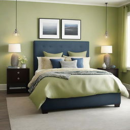 A modern bedroom featuring a harmonious color combination