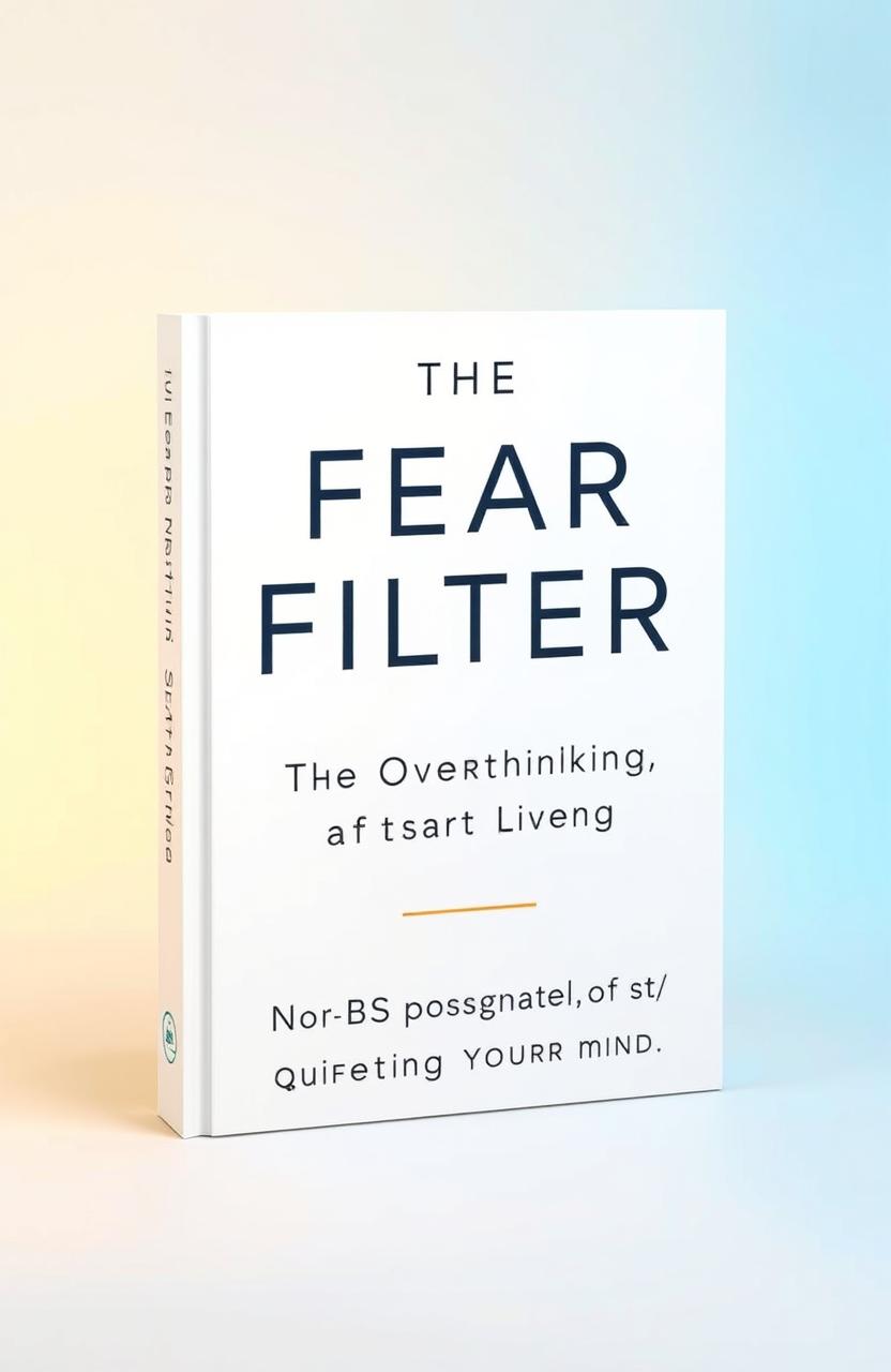 A minimalist book cover design for a self-help guide titled 'THE FEAR FILTER: Stop Overthinking, Start Living: A No-BS Guide to Quieting Your Mind'