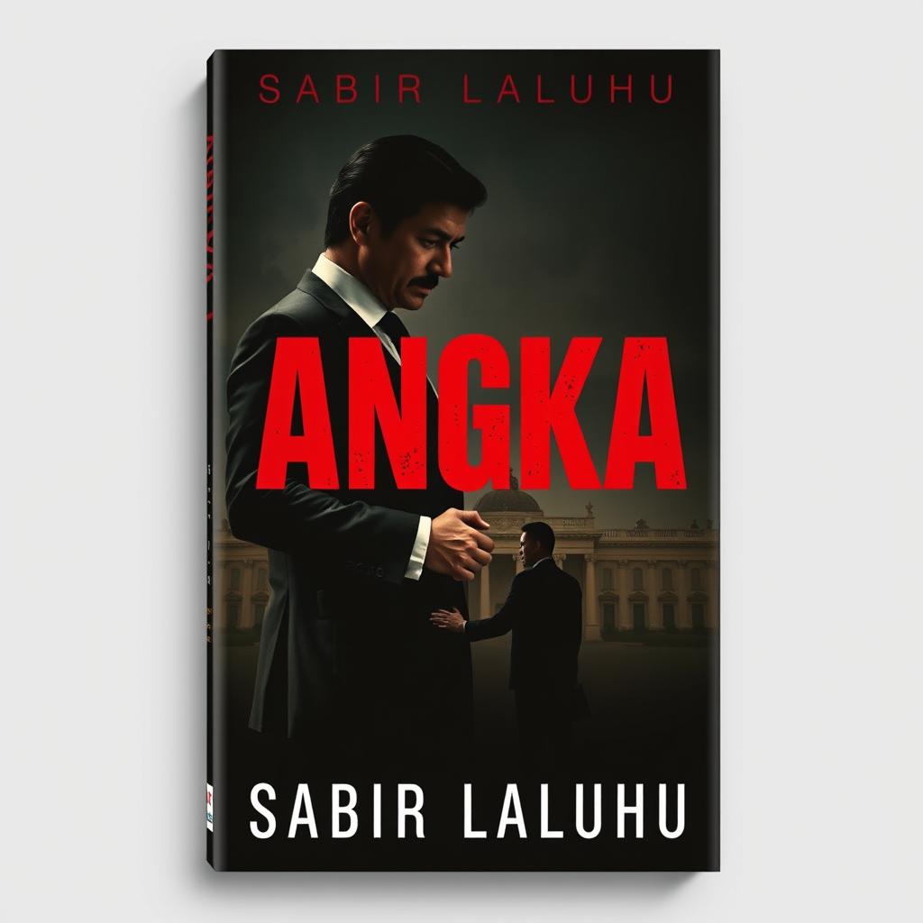 An impactful novel cover design for a book titled 'ANGKA' by author Sabir Laluhu, focusing on a prominent corruption scandal