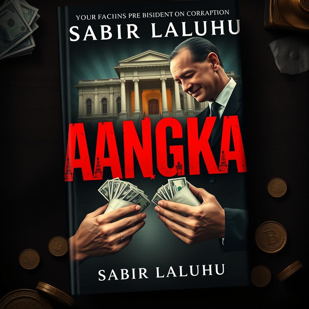An engaging novel cover design for a book titled 'ANGKA' by author Sabir Laluhu, centering on a significant corruption scandal