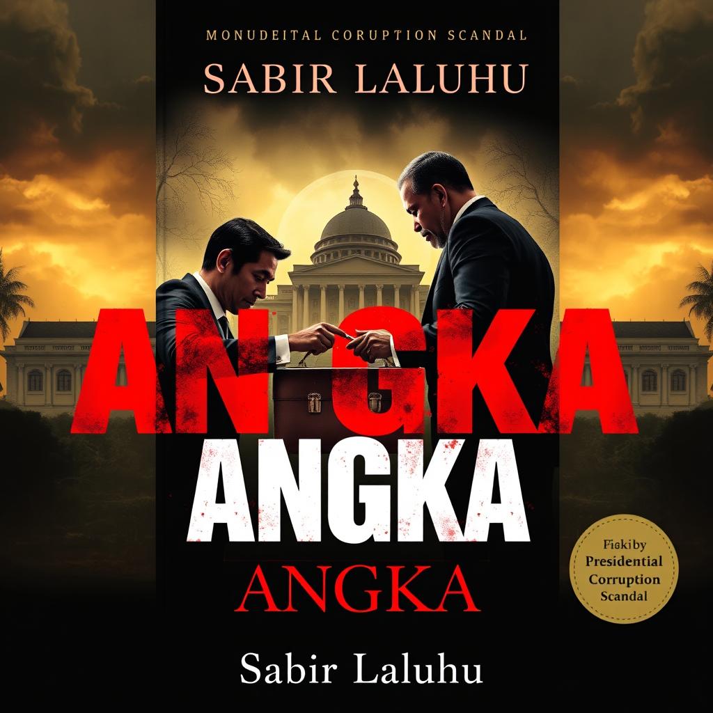 A striking novel cover design for the book titled 'ANGKA' by author Sabir Laluhu, exploring a monumental corruption scandal
