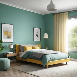 A modern bedroom featuring a harmonious color combination