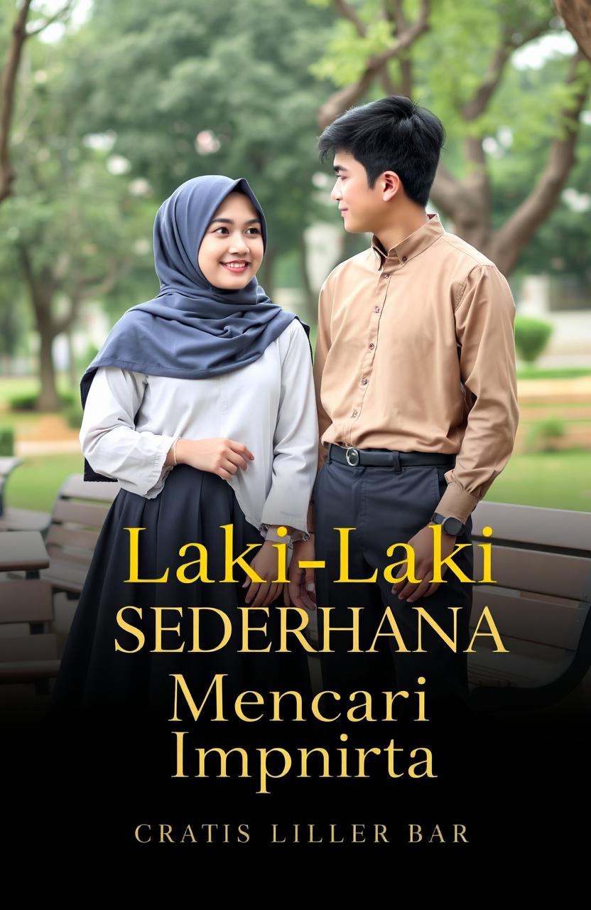 A scene depicting a young man and a woman in high school uniforms in an Islamic setting