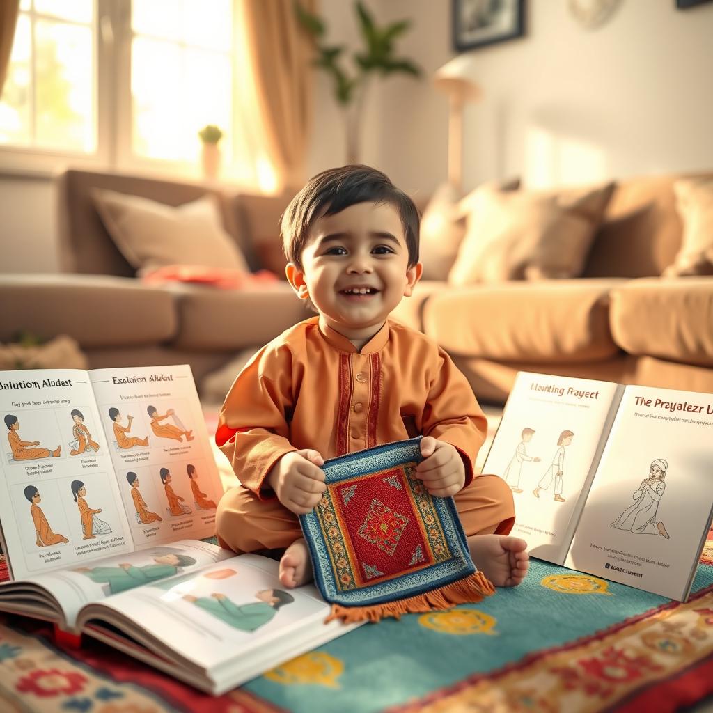 A joyful child learning about ablution (abdest) and prayer (namaz)