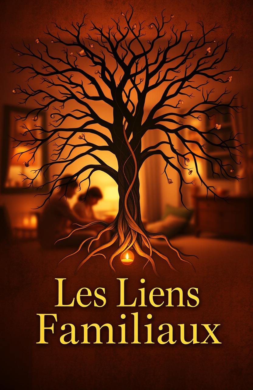 A captivating book cover design for a short story titled 'Les Liens Familiaux'