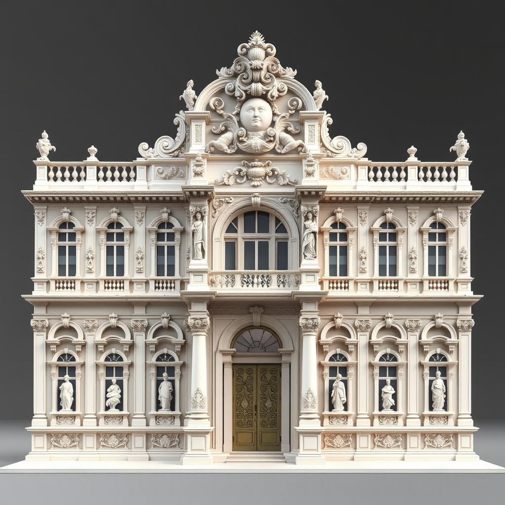 A design for a 5-axis Baroque palace facade in the style of Gian Lorenzo Bernini, showcasing a single-story structure