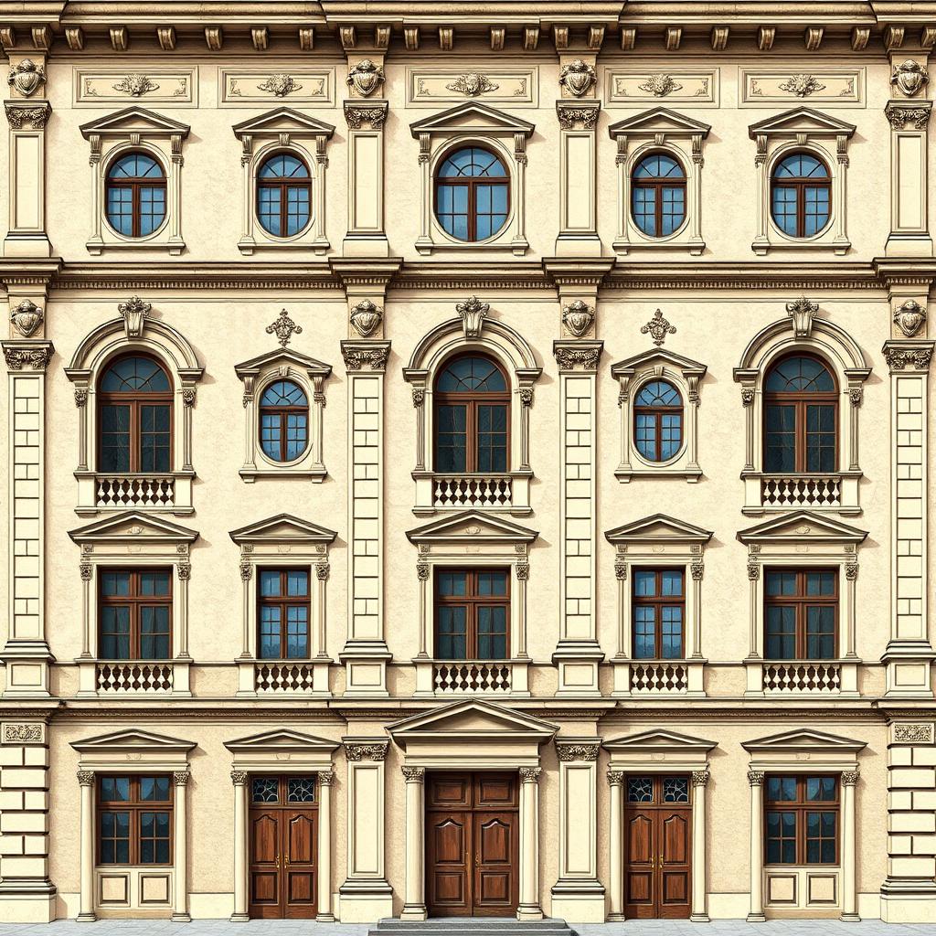 A detailed depiction of a Renaissance palazzo facade in early Florentine style