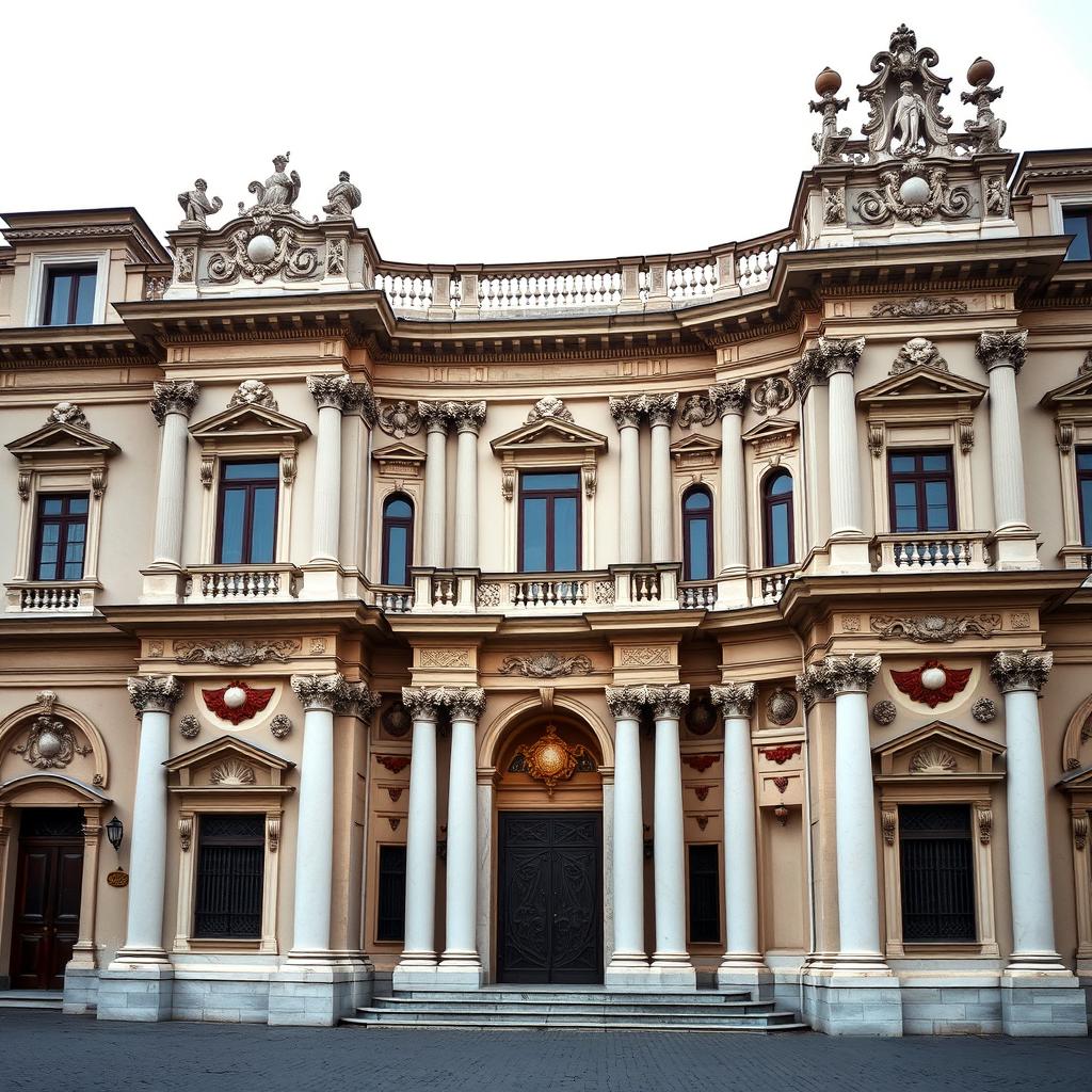 An elaborate Baroque palazzo facade inspired by Bernini's iconic style