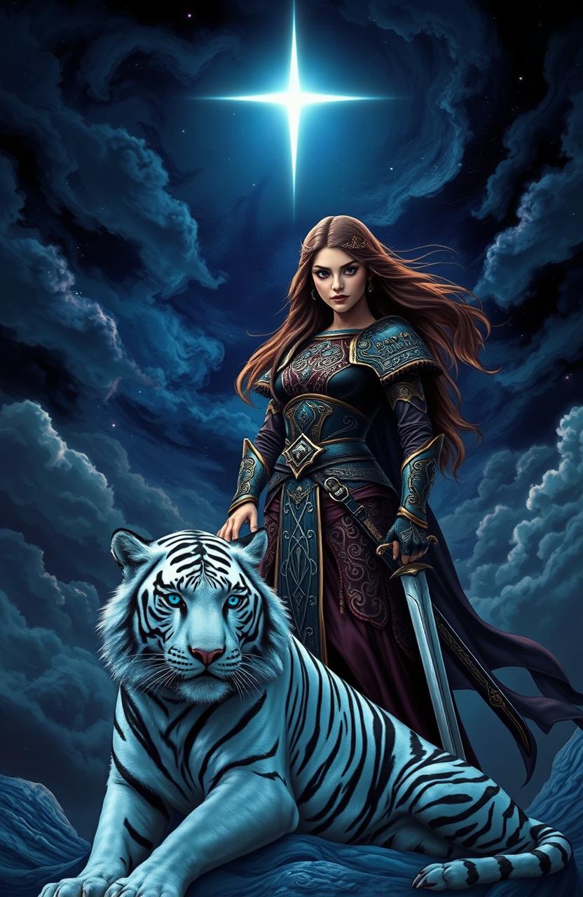 A fantasy book cover featuring a stunning scene with a single bright star shining in a dark, expansive night sky filled with swirling clouds