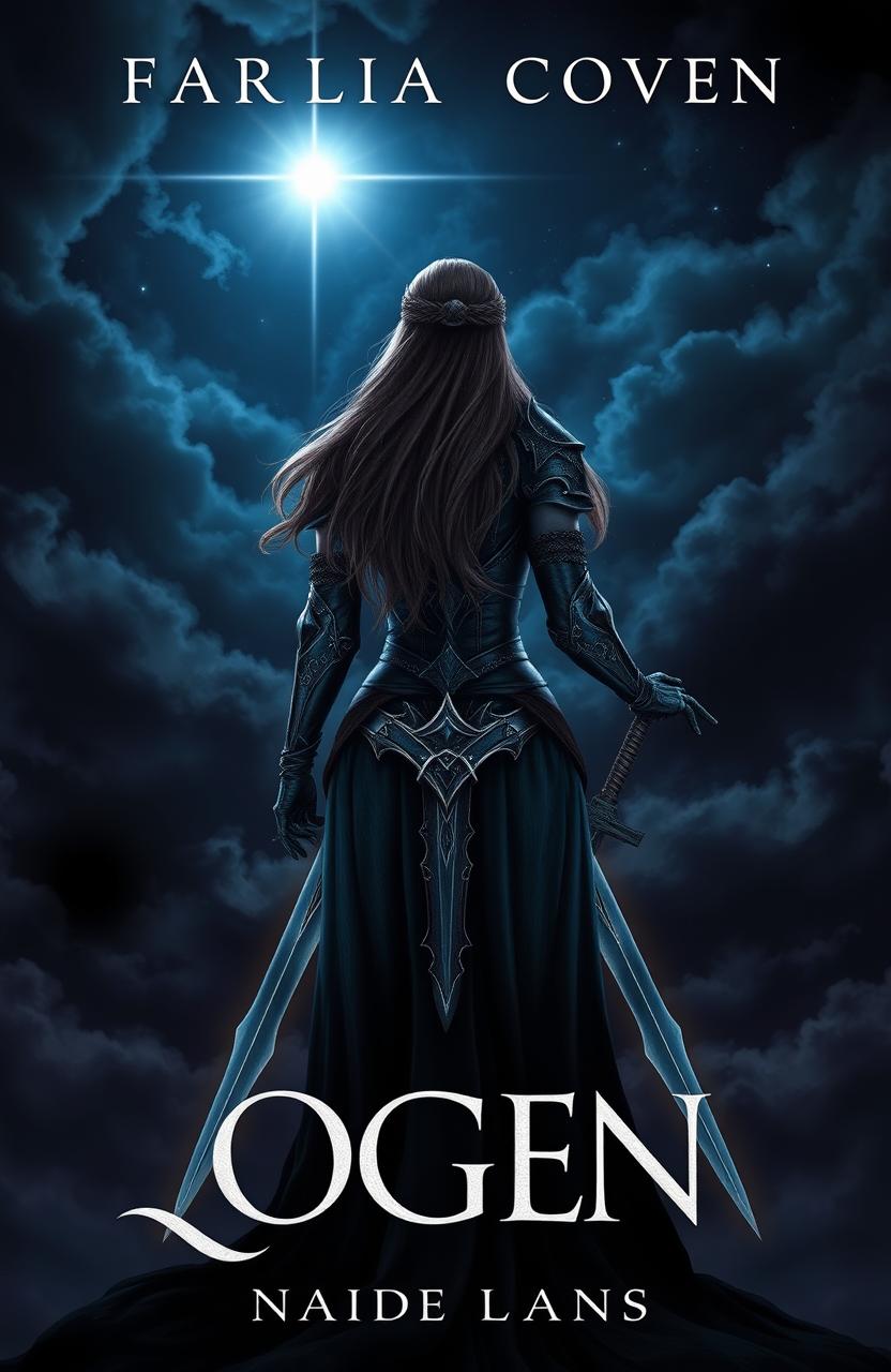 A fantasy book cover featuring a dark sky filled with rich, deep blues and blacks, with one bright, shining star illuminating the scene