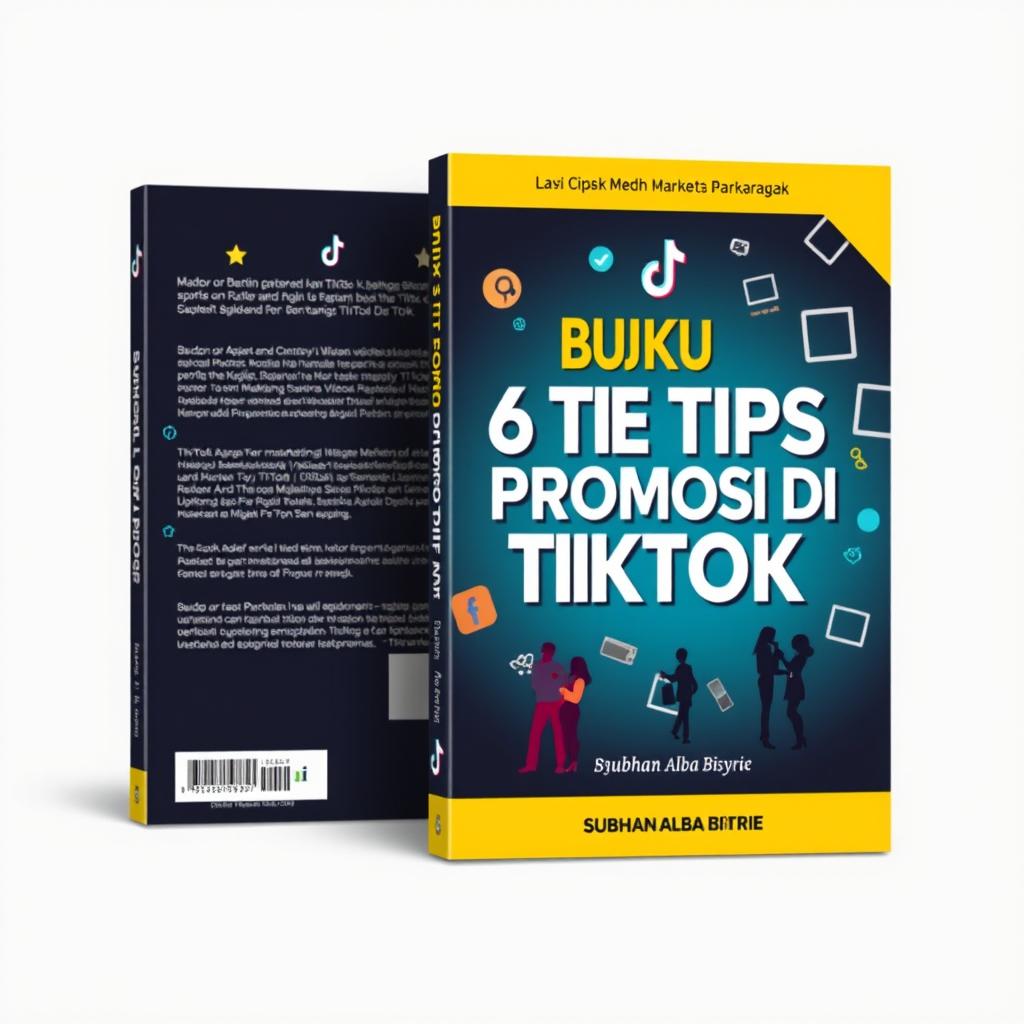 A visually appealing cover design for a book titled 'BUKU 6 TIPS PROMOSI DI TIKTOK' by Subhan Alba Bisyrie