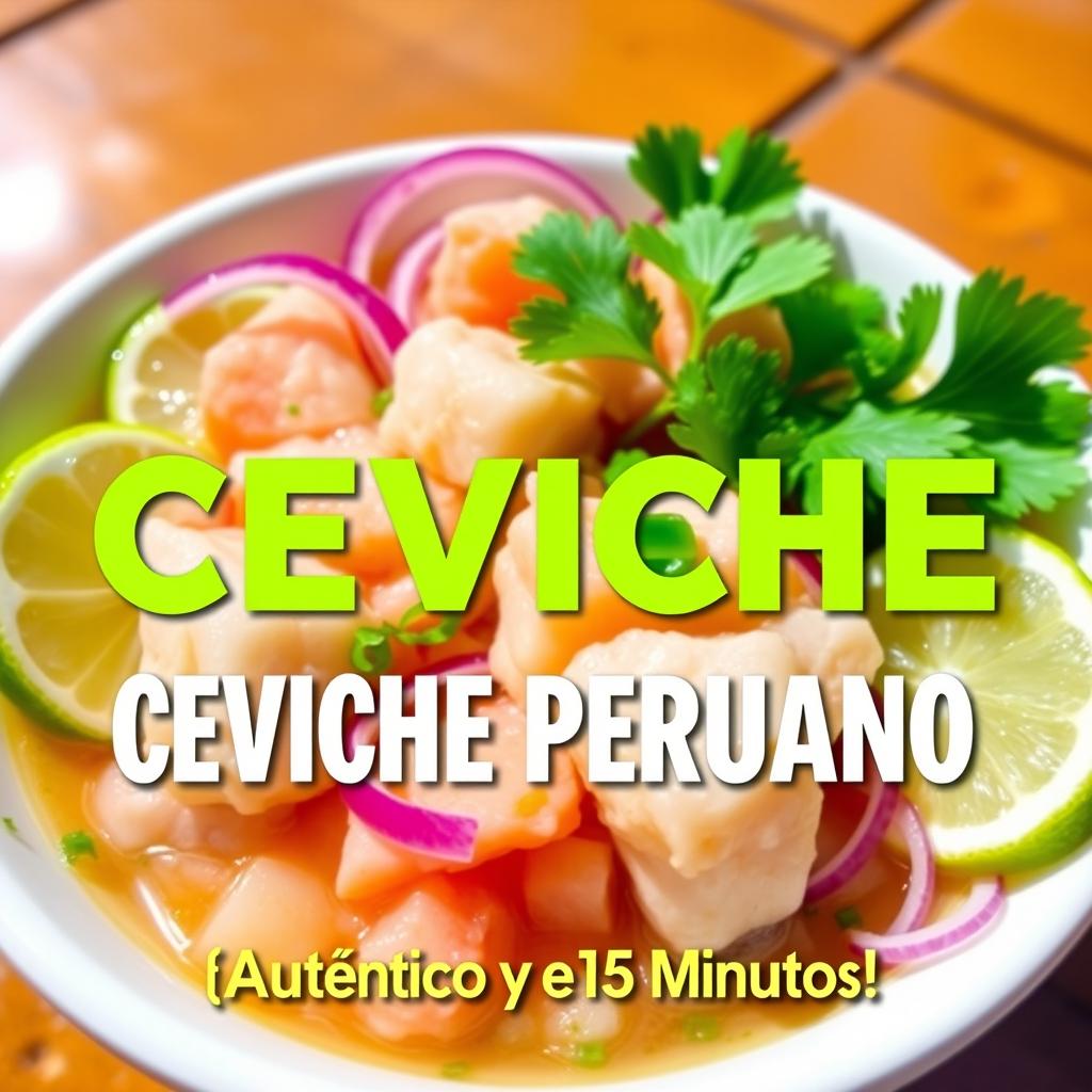 A vibrant bowl of ceviche featuring fresh fish, split limes, purple onions, and cilantro leaves beautifully arranged