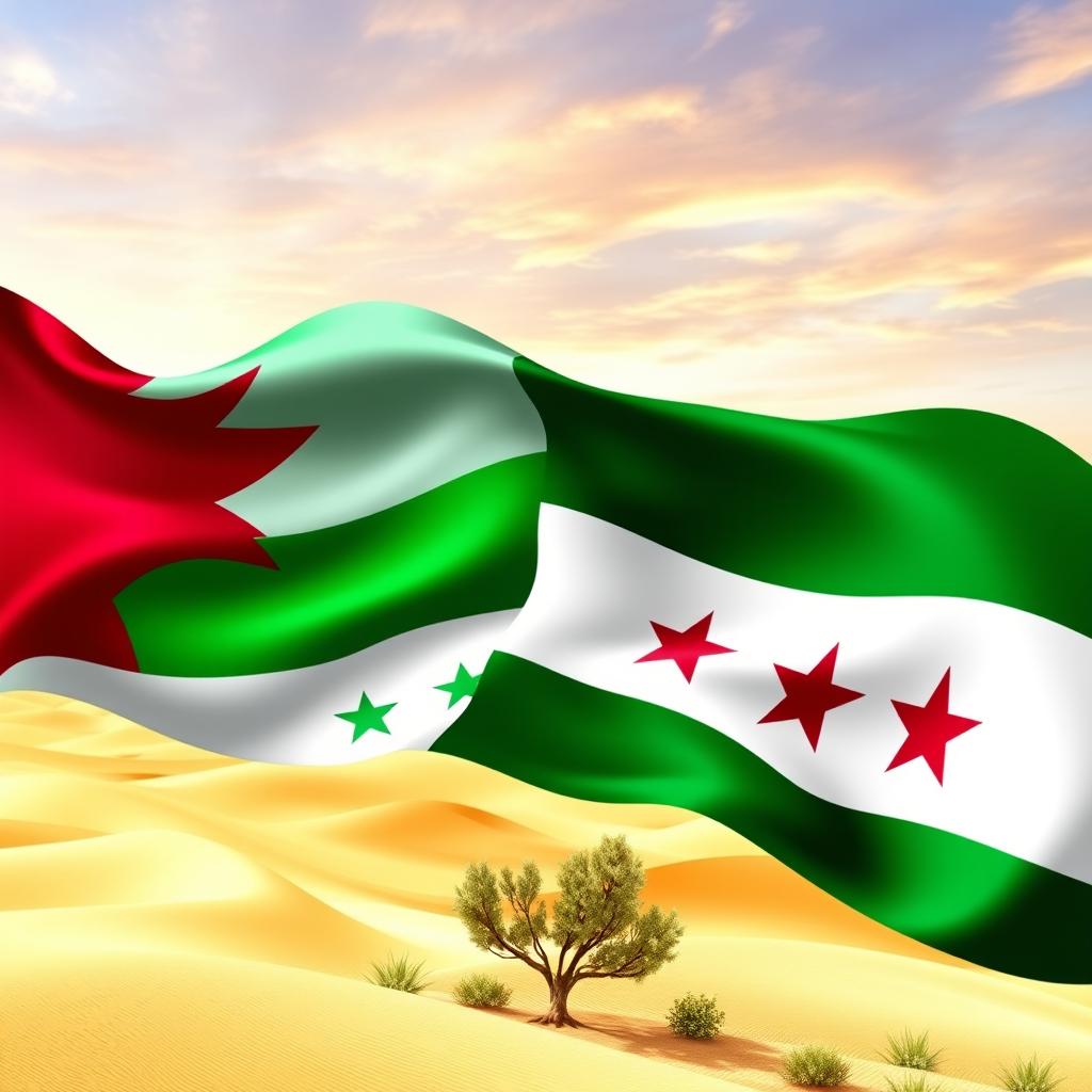 A beautiful artistic representation of the flags of Qatar and Green Syria intertwined in a harmonious design