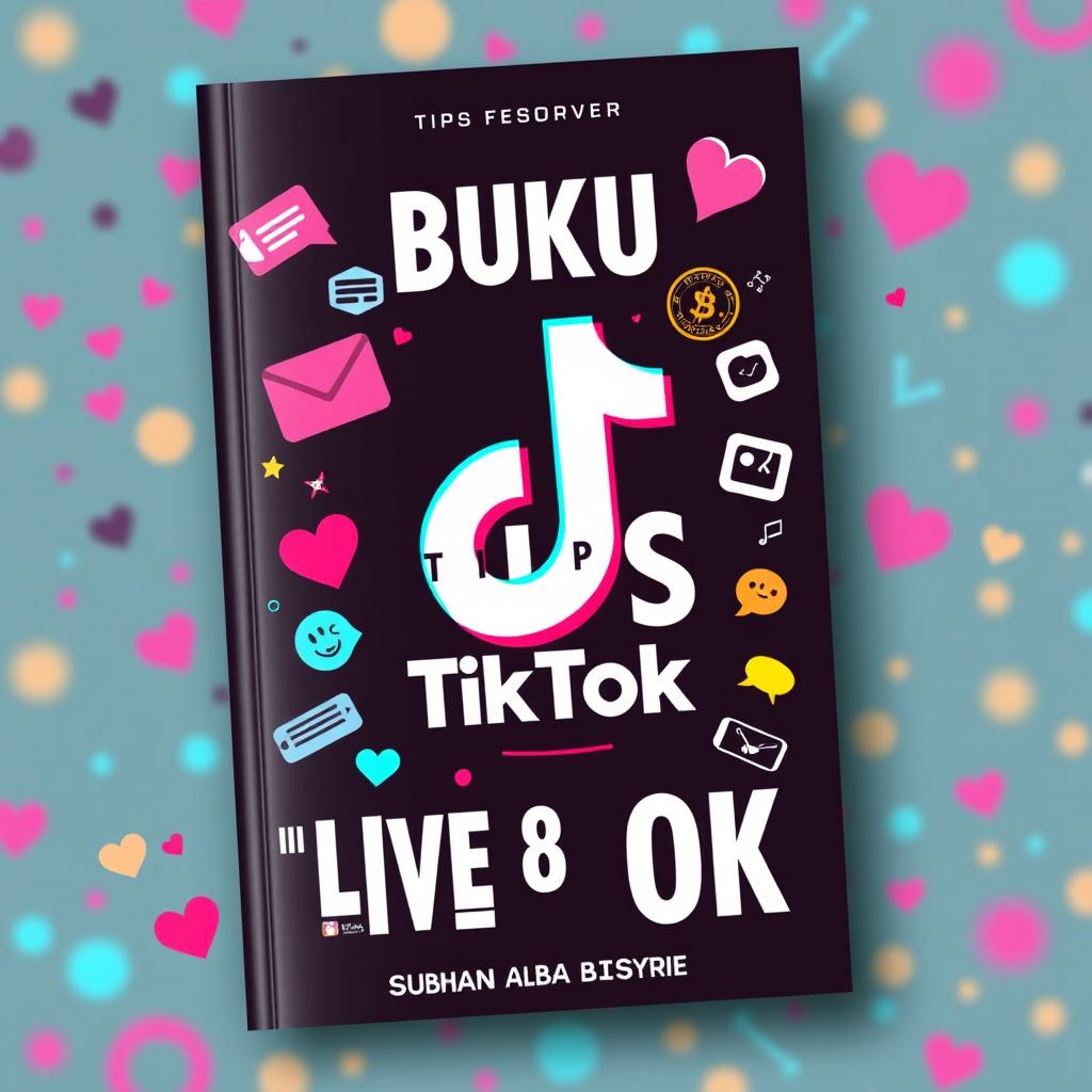 An eye-catching cover design for a book titled 'BUKU 8 TIPS "LIVE TIKTOK"' by Subhan Alba Bisyrie