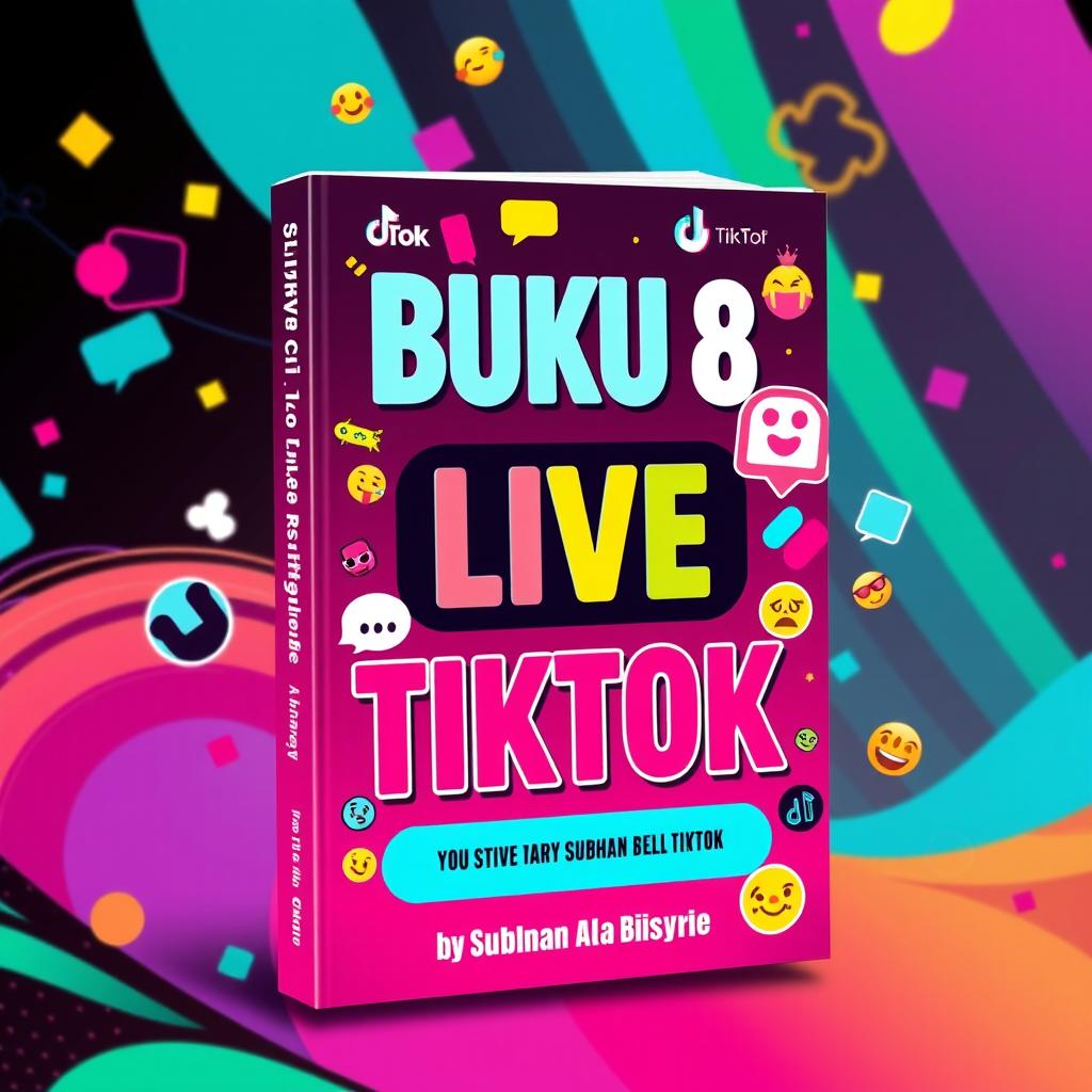 A vibrant cover design for a book titled 'BUKU 8 “LIVE TIKTOK”' by Subhan Alba Bisyrie