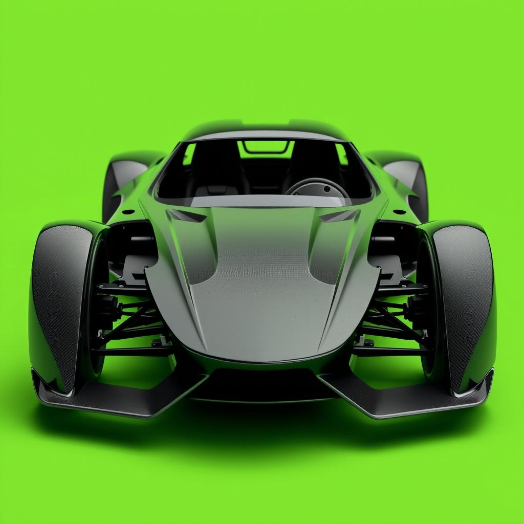 A sleek and aerodynamic sports car chassis designed for efficiency, made entirely from lightweight carbon fiber