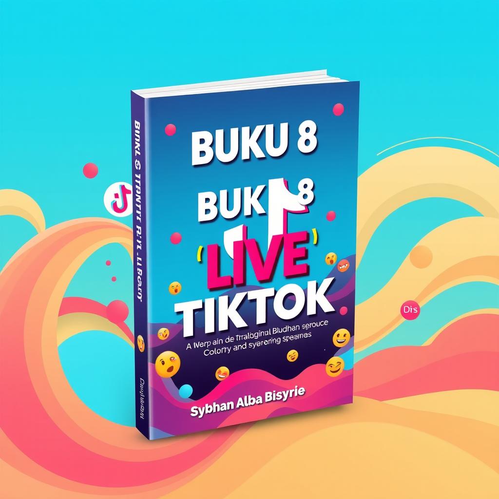 An appealing cover design for a book titled 'BUKU 8 “LIVE TIKTOK”' by Subhan Alba Bisyrie