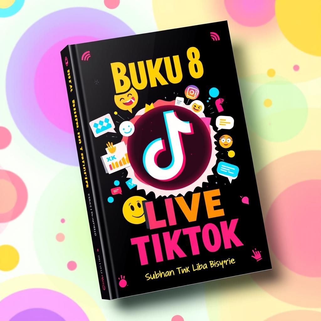 A captivating cover design for a book titled 'BUKU 8 “LIVE TIKTOK”' by Subhan Alba Bisyrie