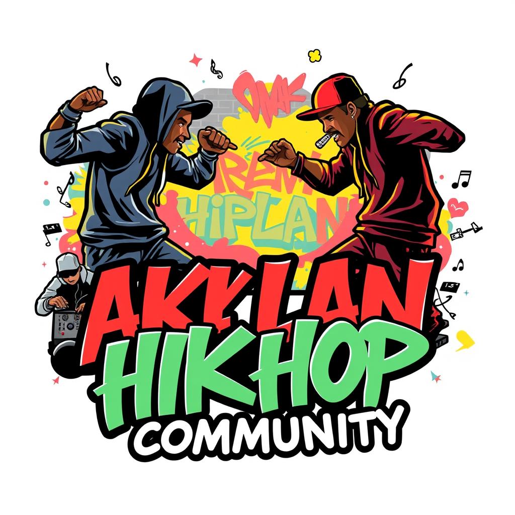 A vibrant hip-hop themed logo featuring two rappers engaged in a battle, showcasing dynamic poses and expressive movements