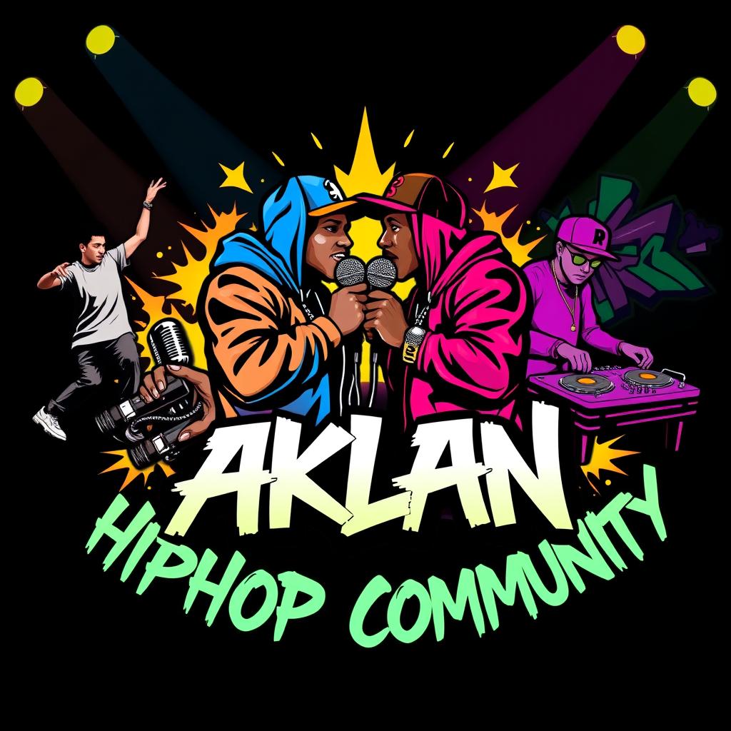 A dynamic hip-hop themed logo featuring two rappers in an intense battle, positioned prominently in the center