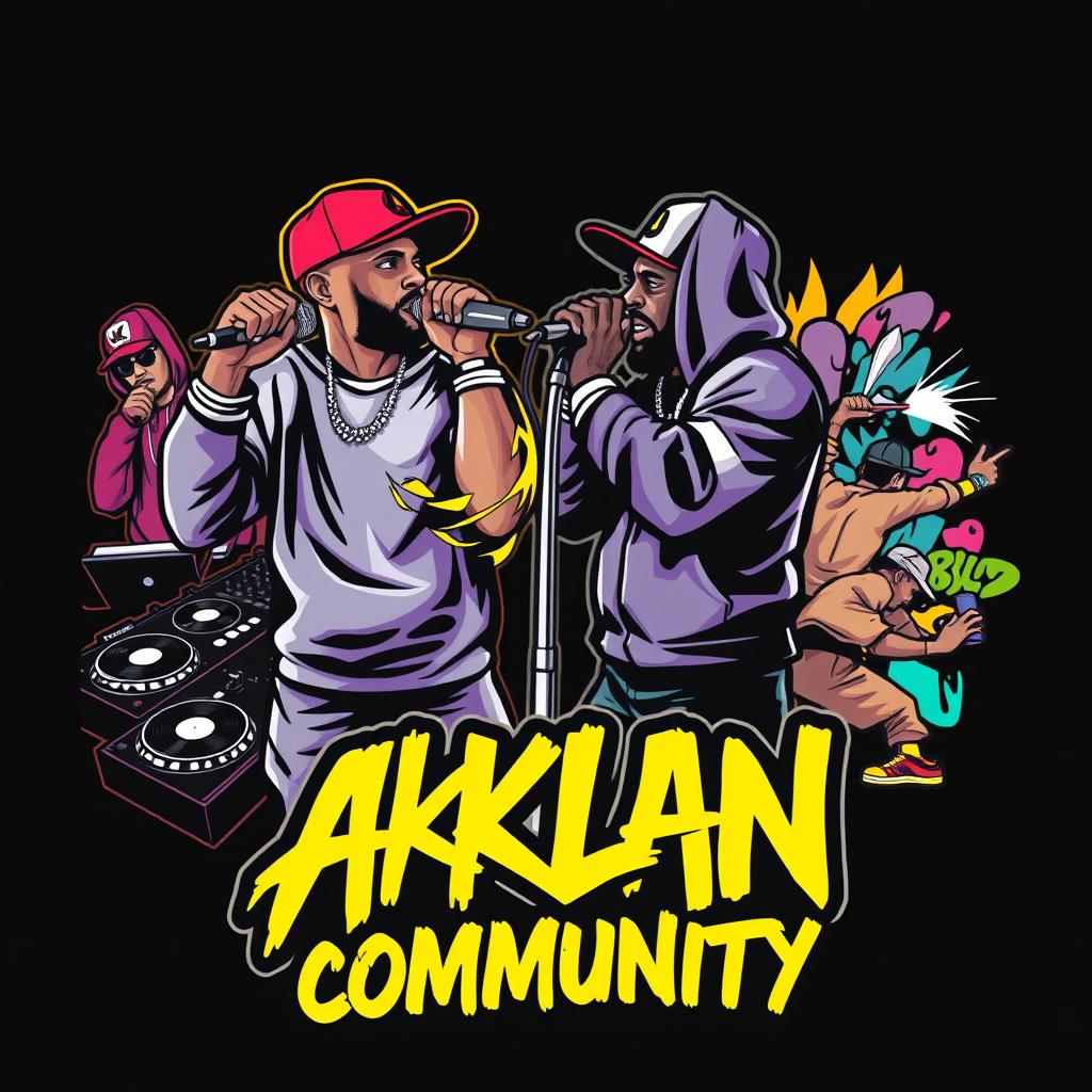 A lively and engaging hip-hop themed logo that showcases two rappers in the midst of a battle, highlighting their competitive spirit and vibrant energy