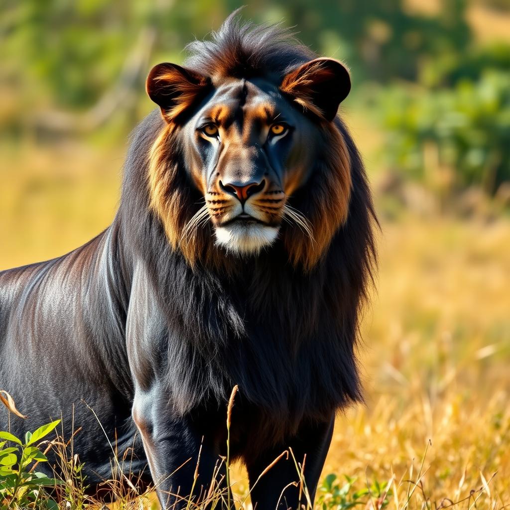 A magnificent black female lion, exuding strength and grace