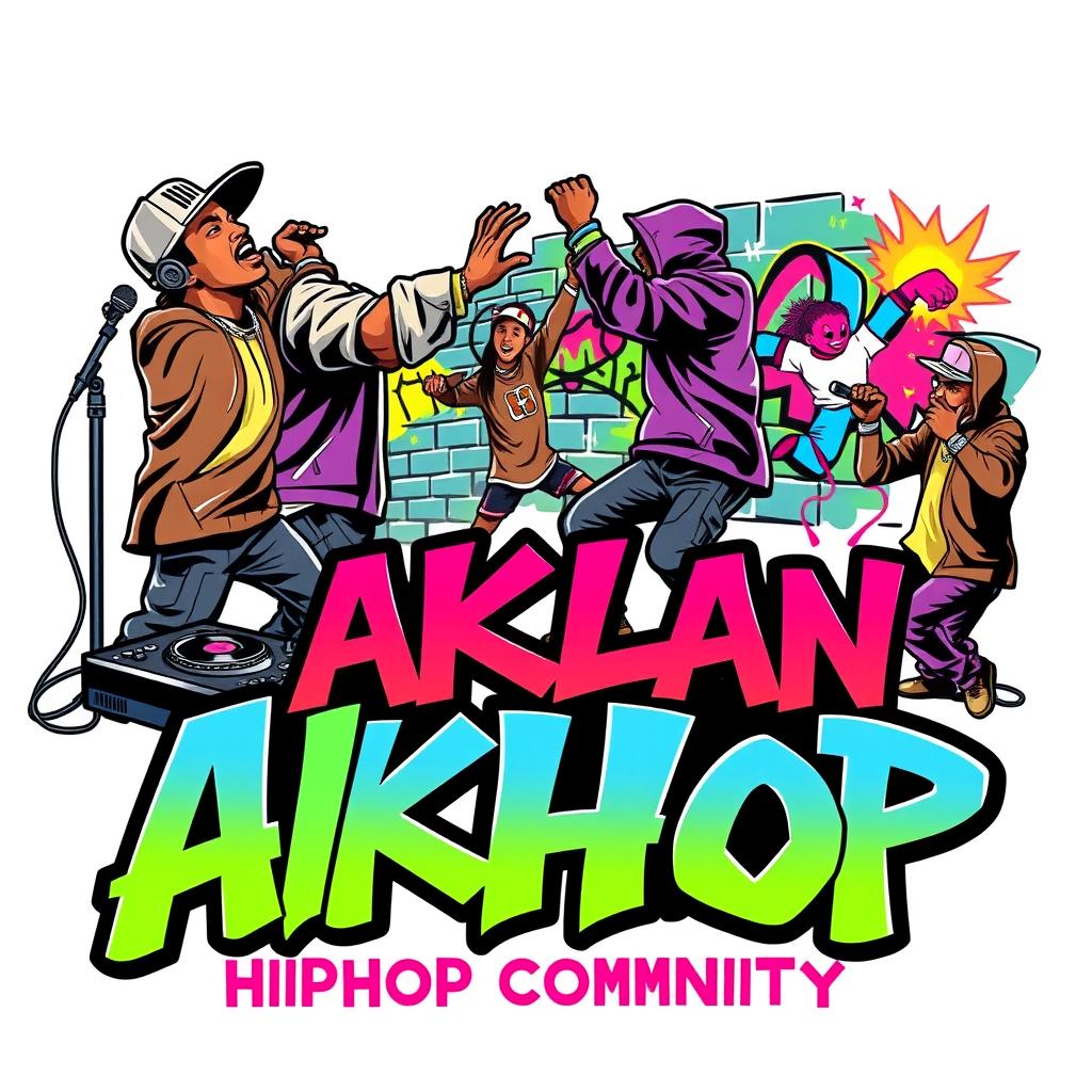 An energetic hip-hop themed logo that features two rappers engaged in a lively battle, showcasing their expressive movements and outfits