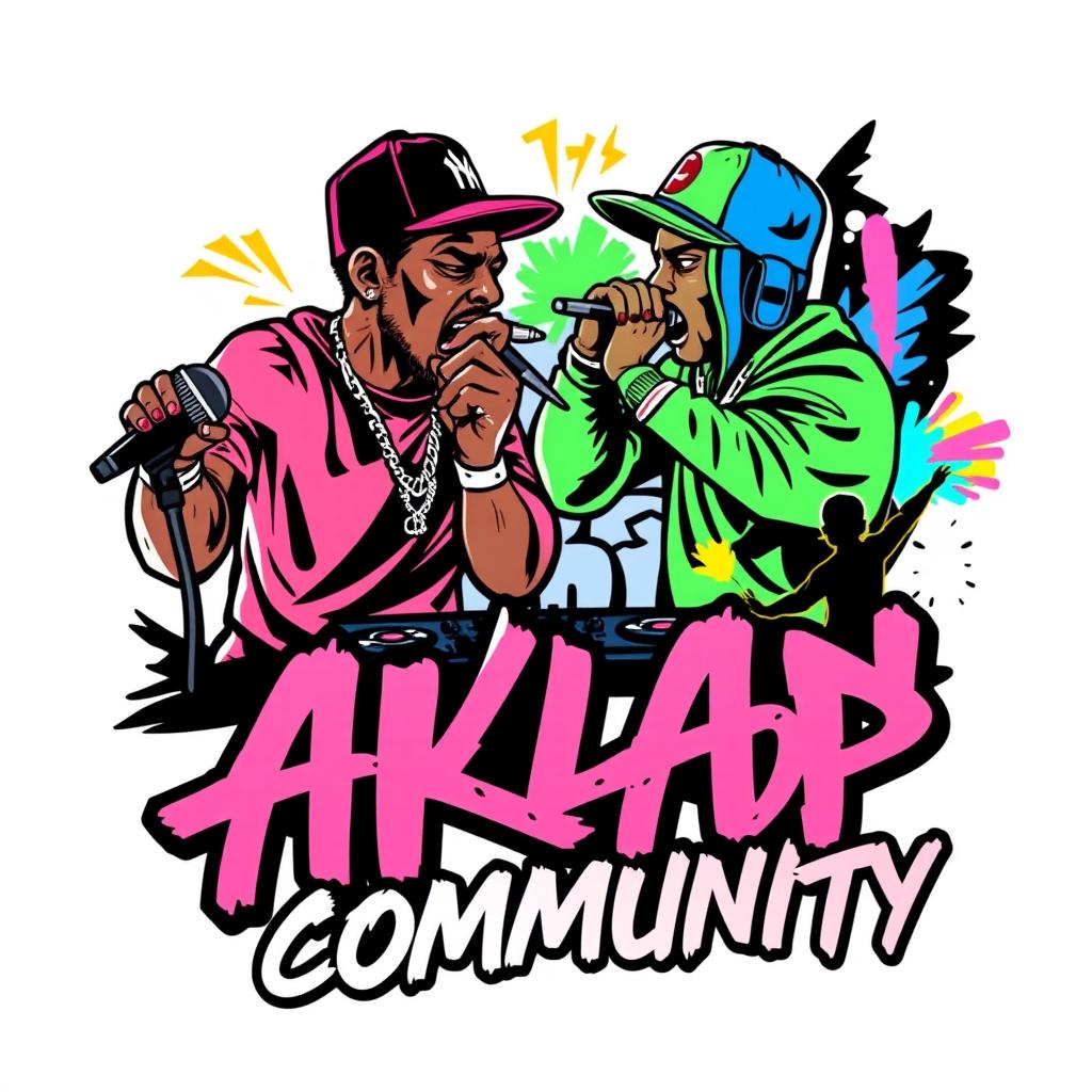 A dynamic hip-hop themed logo featuring two rappers engaged in a fierce battle, with each showcasing their unique styles and expressions