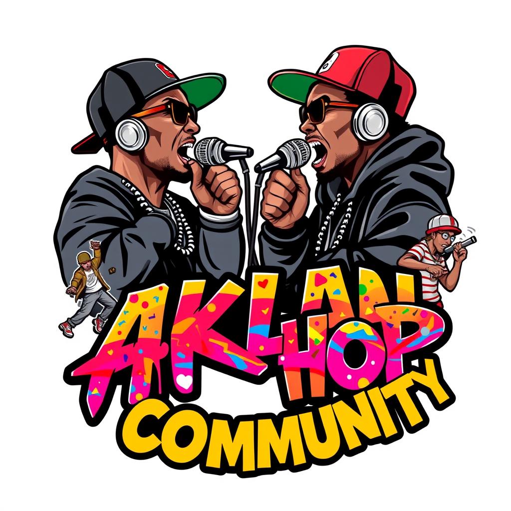 A dynamic hip-hop themed logo featuring two rappers intensely engaged in a rap battle, capturing their fierce expressions and unique streetwear styles