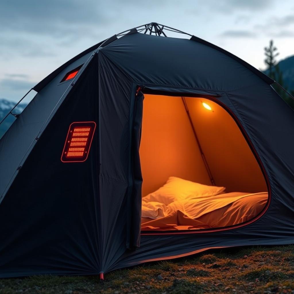 A realistic tent with built-in heaters embedded in its Kevlar walls