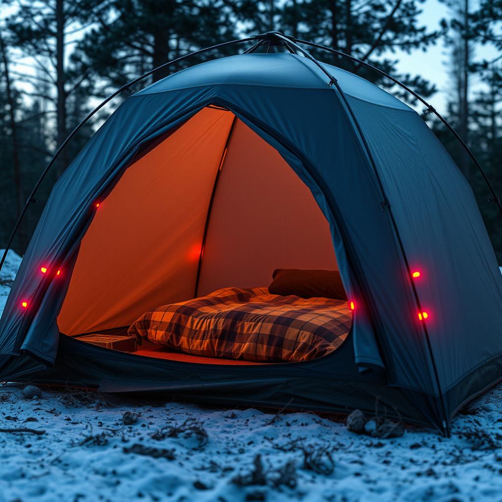 A realistic and innovative tent featuring built-in heaters embedded within its Kevlar walls