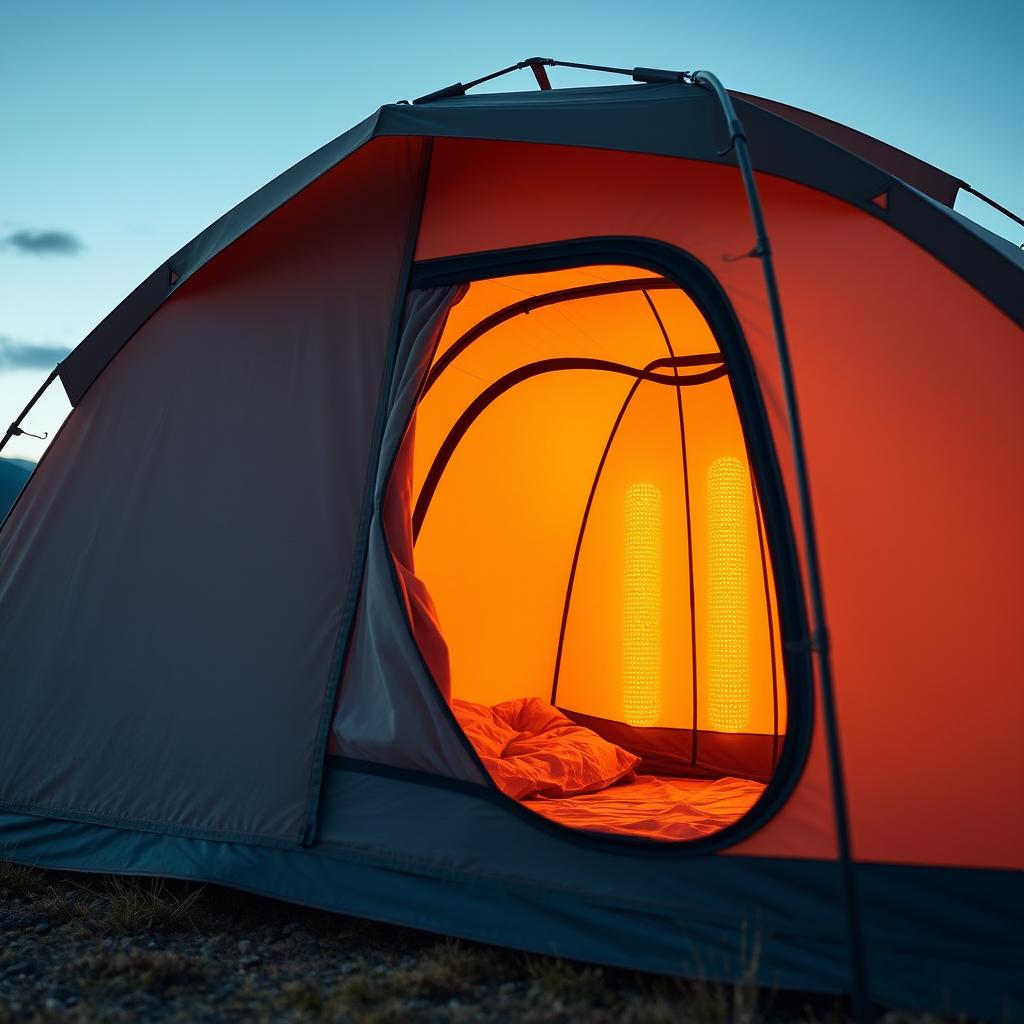 A realistic and innovative tent design featuring built-in heaters integrated into its walls