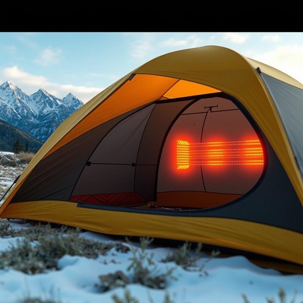 A realistic and innovative tent design featuring built-in heaters integrated within its walls