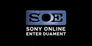 A sleek and modern logo design featuring the letters 'SOE' in a stylish blue color, accompanied by the full name 'Sony Online Entertainment' in a clean and contemporary font