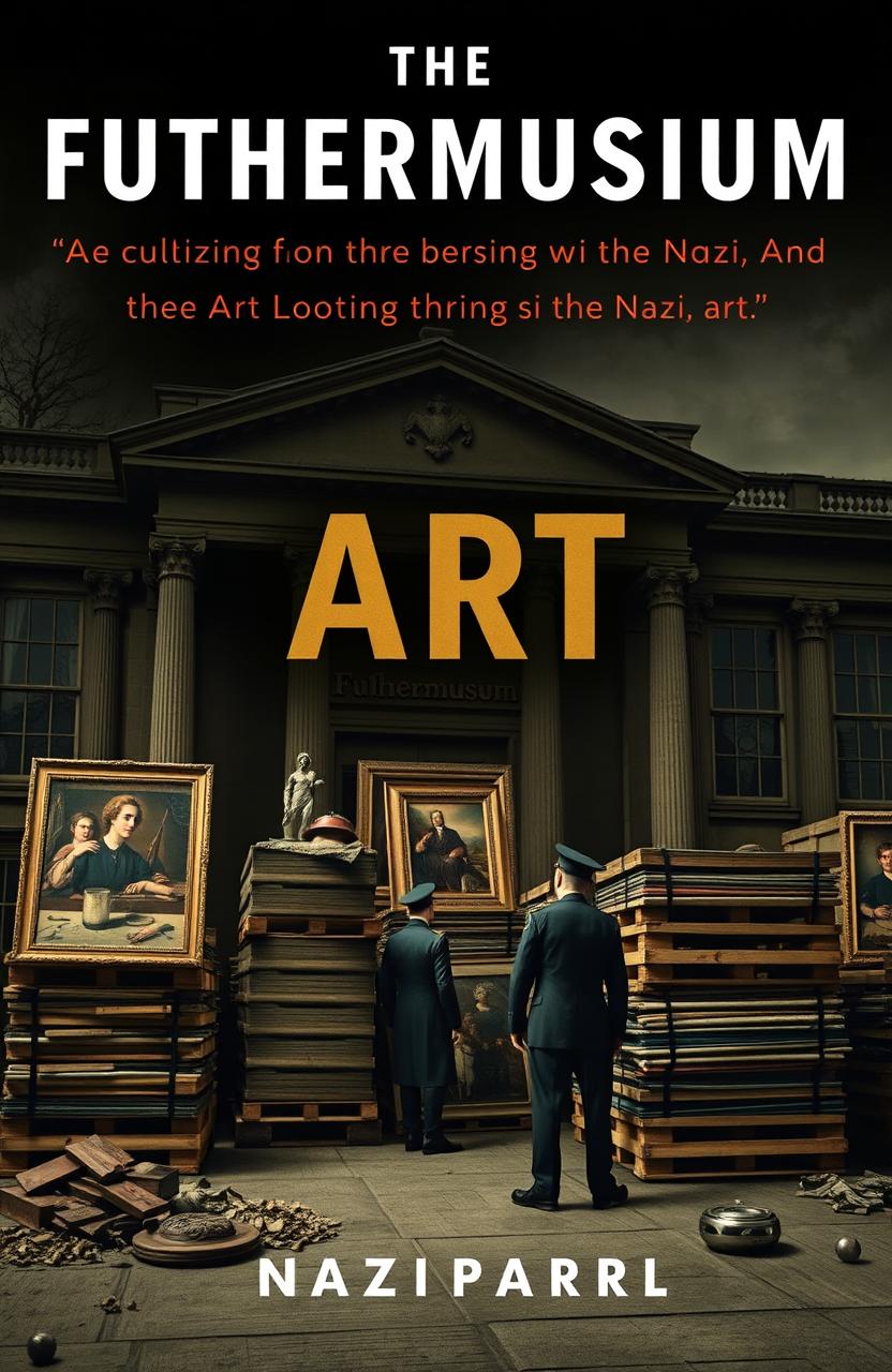 A detailed historical book cover design featuring the Fuhrermuseum, an iconic building showcasing Nazi art