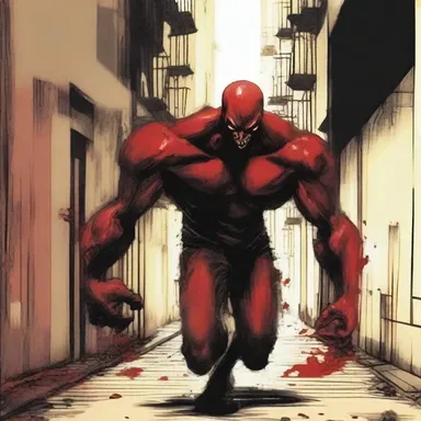 The alky stumbled through the dark alley, his bloodshot eyes glinting with a terrifying madness.